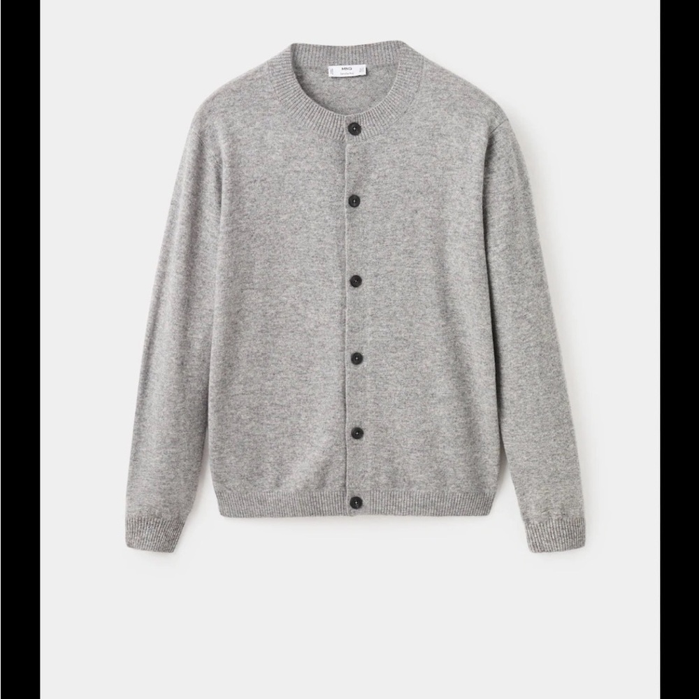 Mango %100 wool Gray Button-Front Cardigan